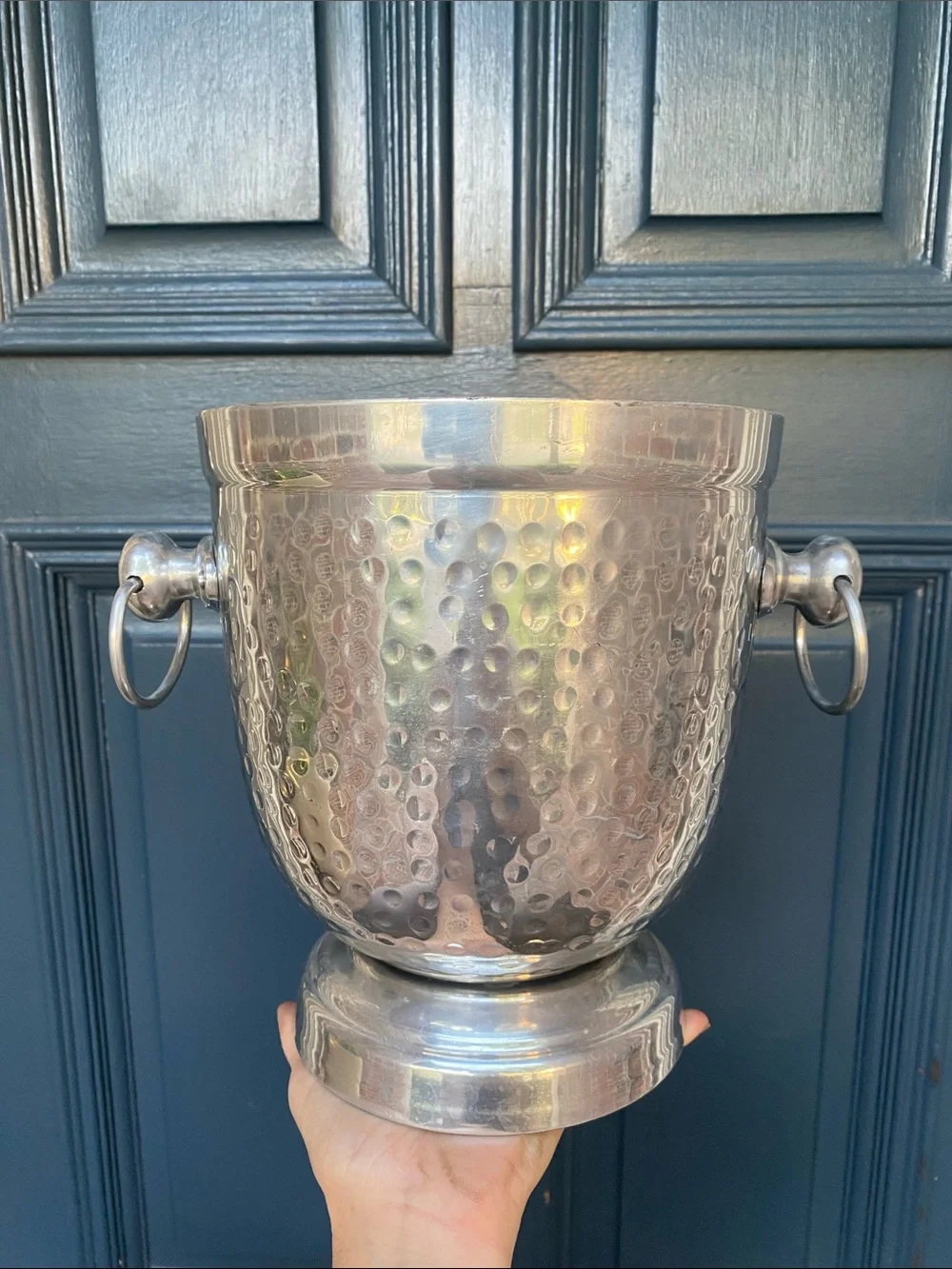 Hammered Metal Wine Cooler Ice Bucket in Silver